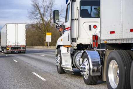 White semi truck on road