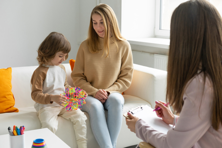 therapist, child, and parent