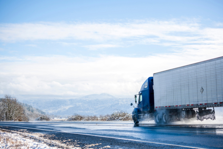 Commercial semi-truck traveling near Pueblo, Colorado